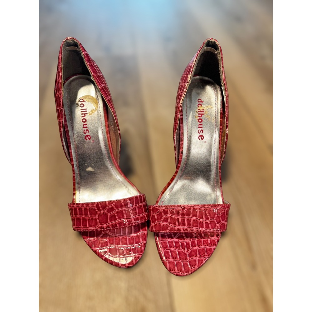 Dollhouse Y2K Pink Crocodile Embossed Patent d'Orsay Stiletto Heels‎ Womens 7.5